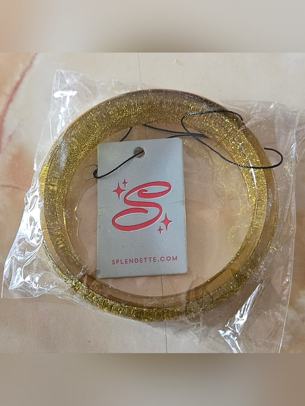 Splendette Greenish Gold Glitter Bangle in Medium Classics size NWT